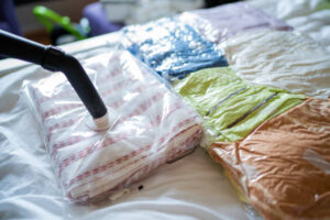 Packing clothes, space saving bags, vacuum bags for cloths, organization
